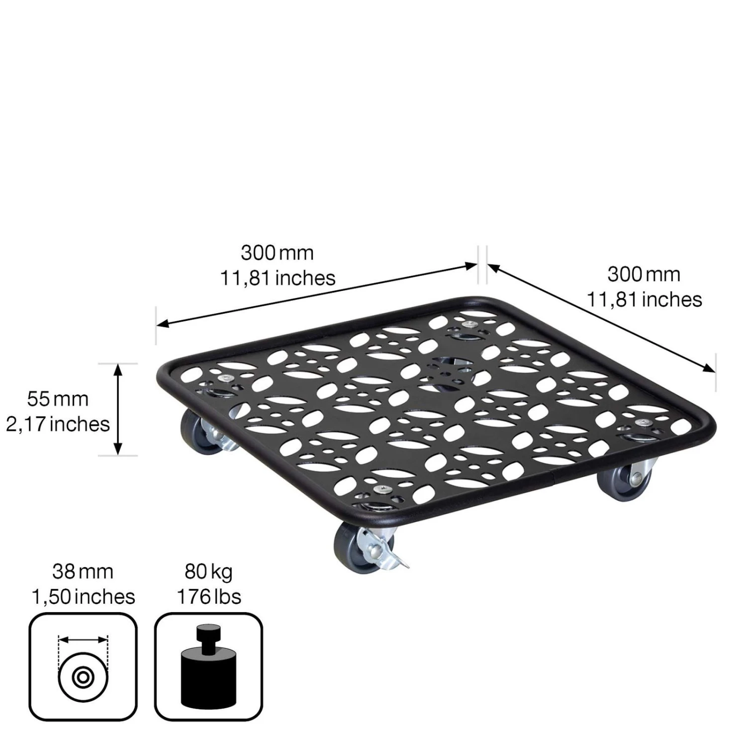 Pflanzenroller GH0936/0937, Tragkraft 80 Kg, Schwarz, Ø 30 Cm 8 Pflanzenroller GH0936/0937, Tragkraft 80 Kg, Schwarz, Ø 30 Cm – Bild 6