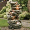 Gartenbrunnen Mit Warmlicht, Echtholzoptik, 61 X 45 X 102 Cm -Gartentopf Geschäft 0980500093 Polyresin Brunnen warmlicht 2 84959