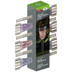 Mosaic Solarpfahlleuchte, Edelstahl / Glas, Silber / Bunt, 36 X 7,5 Cm, 6er Pack 8 Mosaic Solarpfahlleuchte, Edelstahl / Glas, Silber / Bunt, 36 X 7,5 Cm, 6er Pack -Gartentopf Geschäft 2950100372 Solarpfahlleuchte Mosaic 6Stueck PRINT 61371