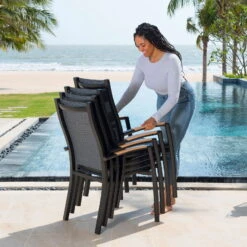 Stapelsessel 'Panama', Schwarz/grau, Ca. 100 X 65 X 62 Cm -Gartentopf Geschäft 3910302712 Alu Stapelstuhl Panama schwarz Textilen 3D mesh grau 3 119337