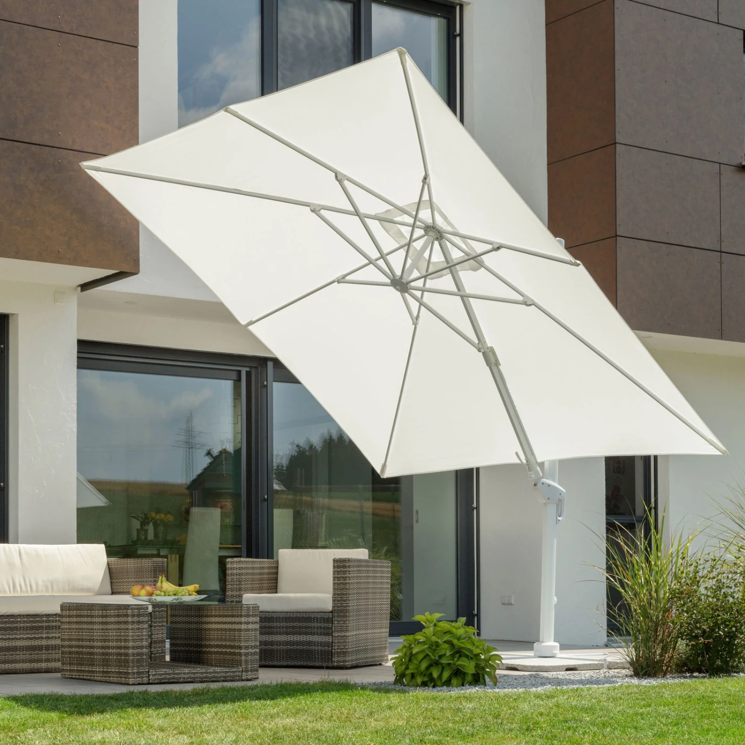 Pendelschirm 'Rhodos Twist Bianco', Ca. 300 X 300 Cm, Weiss 3 Pendelschirm 'Rhodos Twist Bianco', Ca. 300 X 300 Cm, Weiss