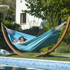 LA SIESTA Hängematte 'Modesta', Azure, Doppel - L 350 X B 160 Cm -Gartentopf Geschäft 3940200337 Doppel Haengematte Modesta Azure Bio Baumwolle 3 106111