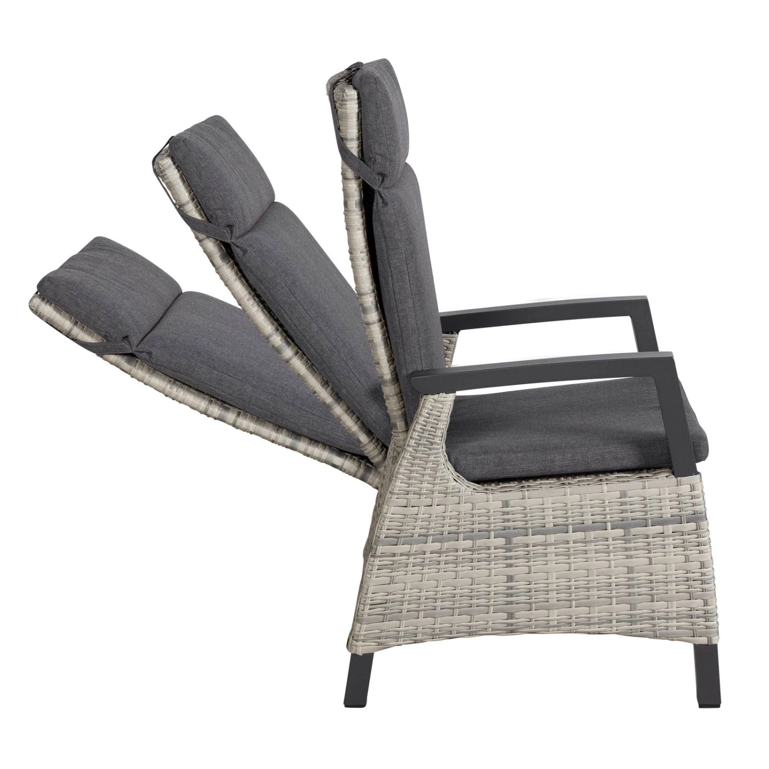 Geflechtsessel Bremen, Hellgrau/braun, Verstellbare Rückenlehne 4 Geflechtsessel Bremen, Hellgrau/braun, Verstellbare Rückenlehne – Bild 2